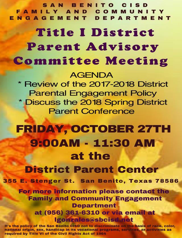 Parent Advisory Committee Meeting Flyer