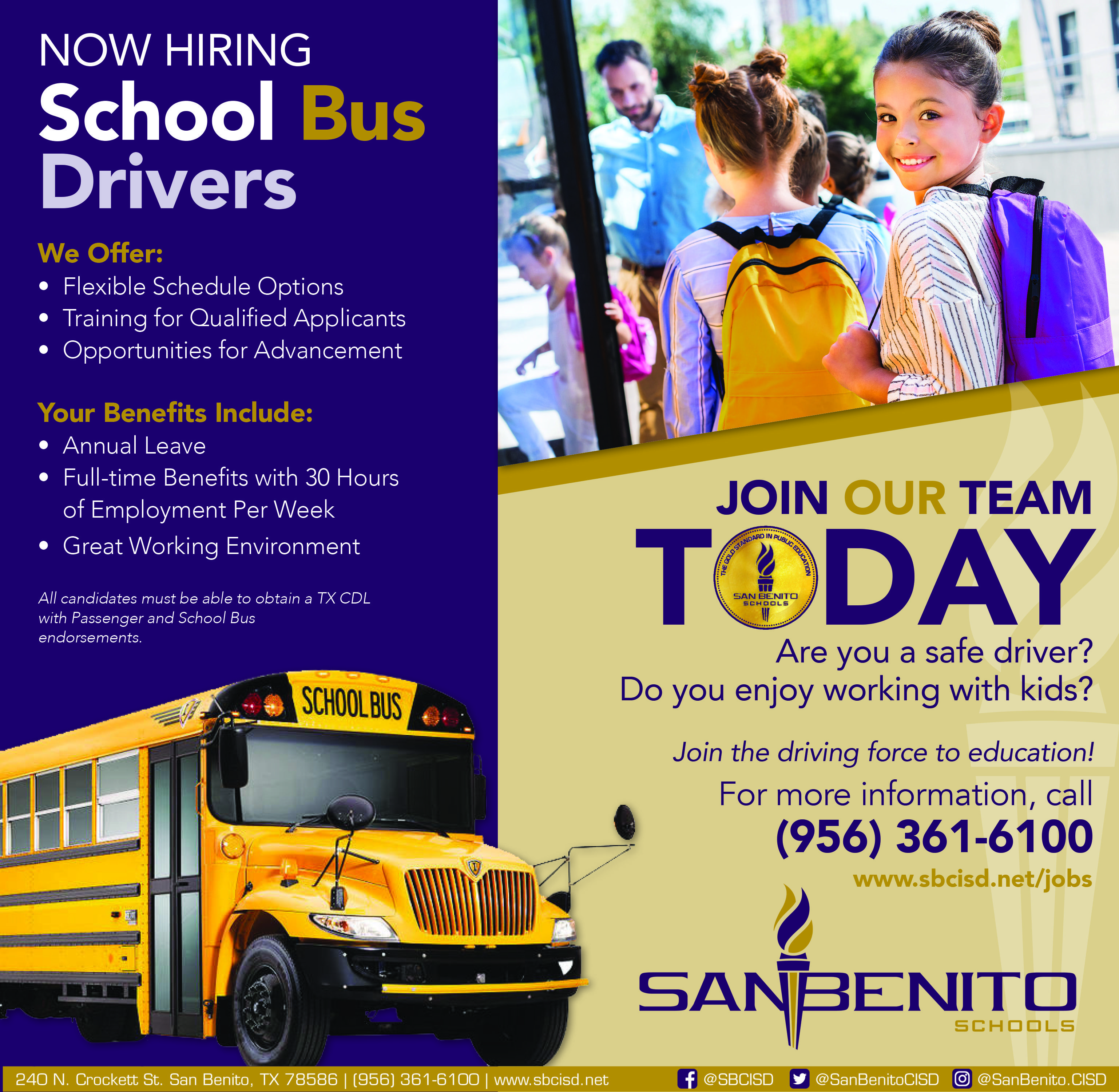 Now Hiring School Bus Drivers
