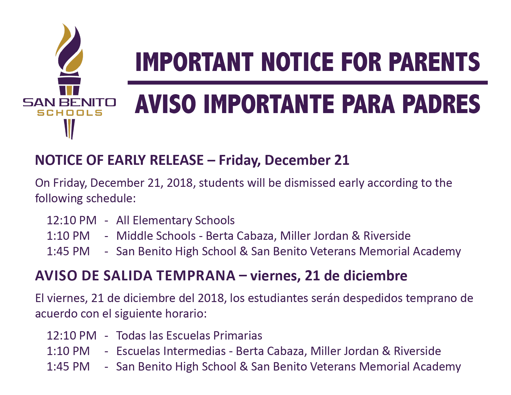 Notice of Early Release